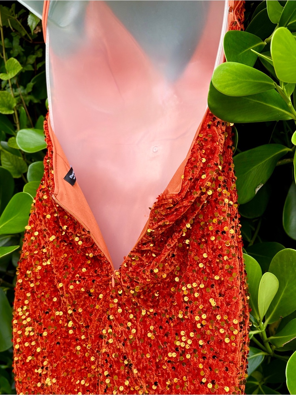 Dressalisa Orange Crushed Velvet Sequins Gown Size XS Party Maxi Dress Elegant - Picture 10 of 13